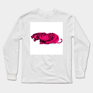 pink wild mexican king tiger in ecopop with totonac magical patterns in floral folk art Long Sleeve T-Shirt